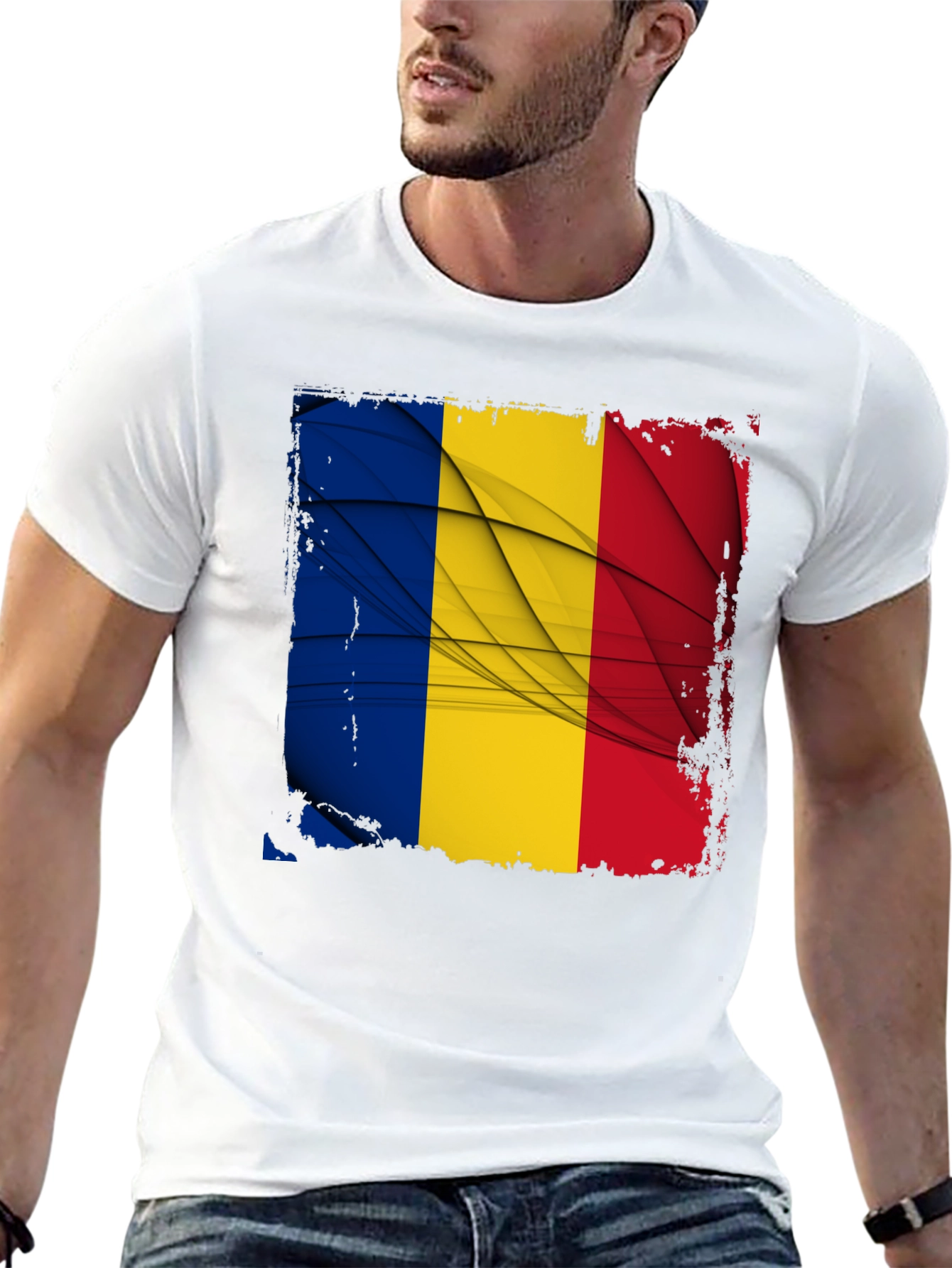 Romania Flag Graphic Tee - Black T-Shirt