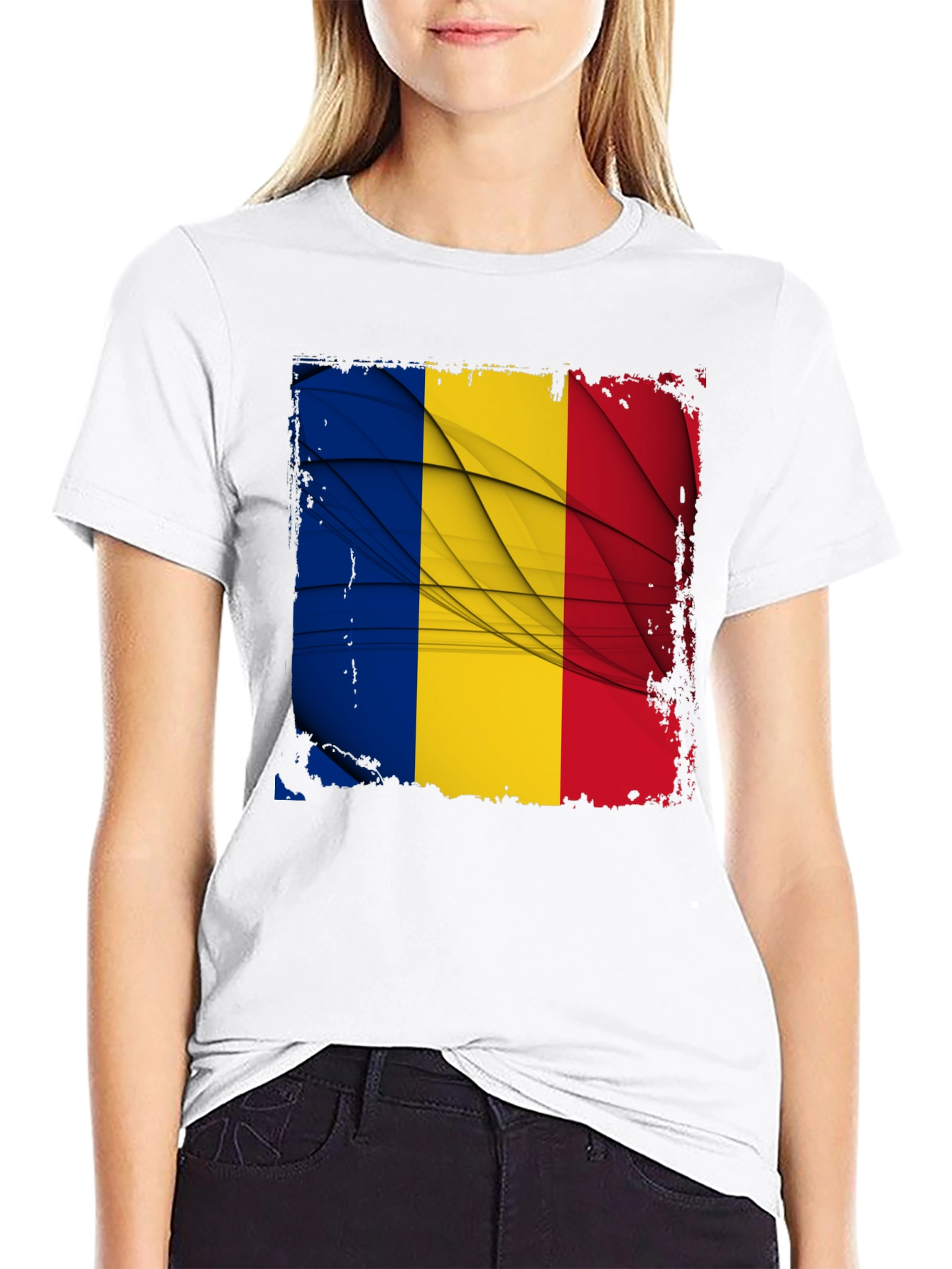 Romania Flag Graphic Tee - Black T-Shirt