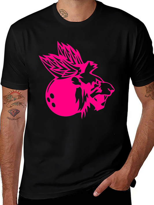 Cool Black Graphic Tee - Pink Bowling Lion