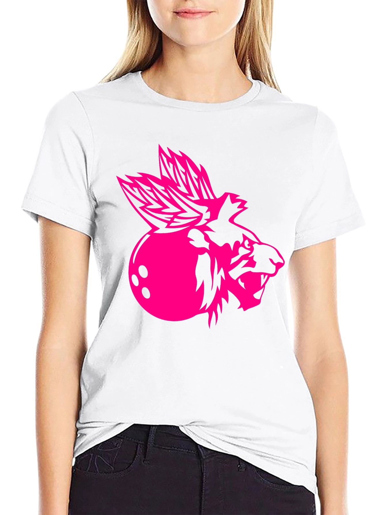 Cool Black Graphic Tee - Pink Bowling Lion