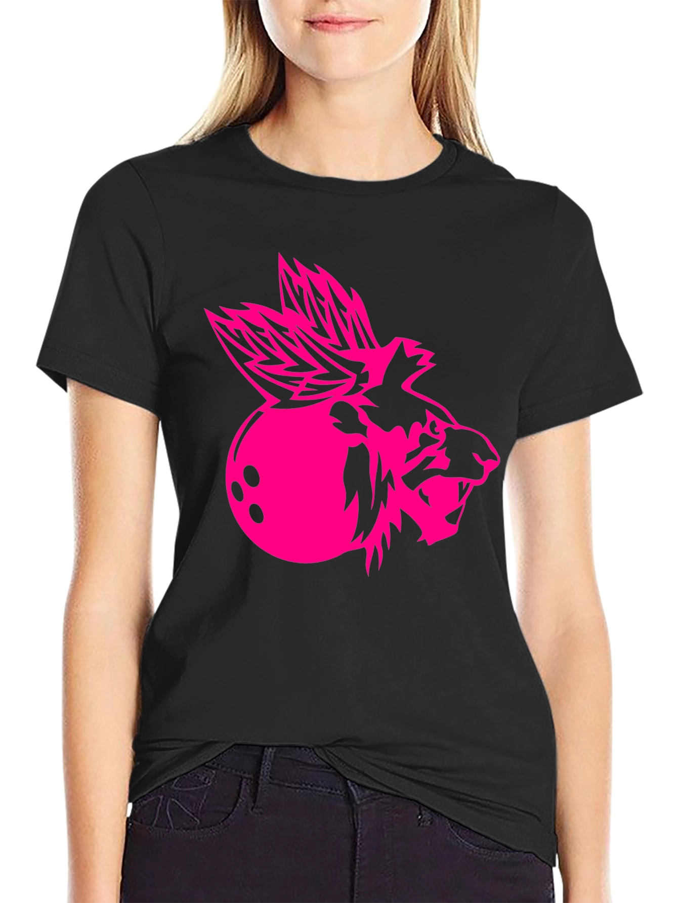 Cool Black Graphic Tee - Pink Bowling Lion
