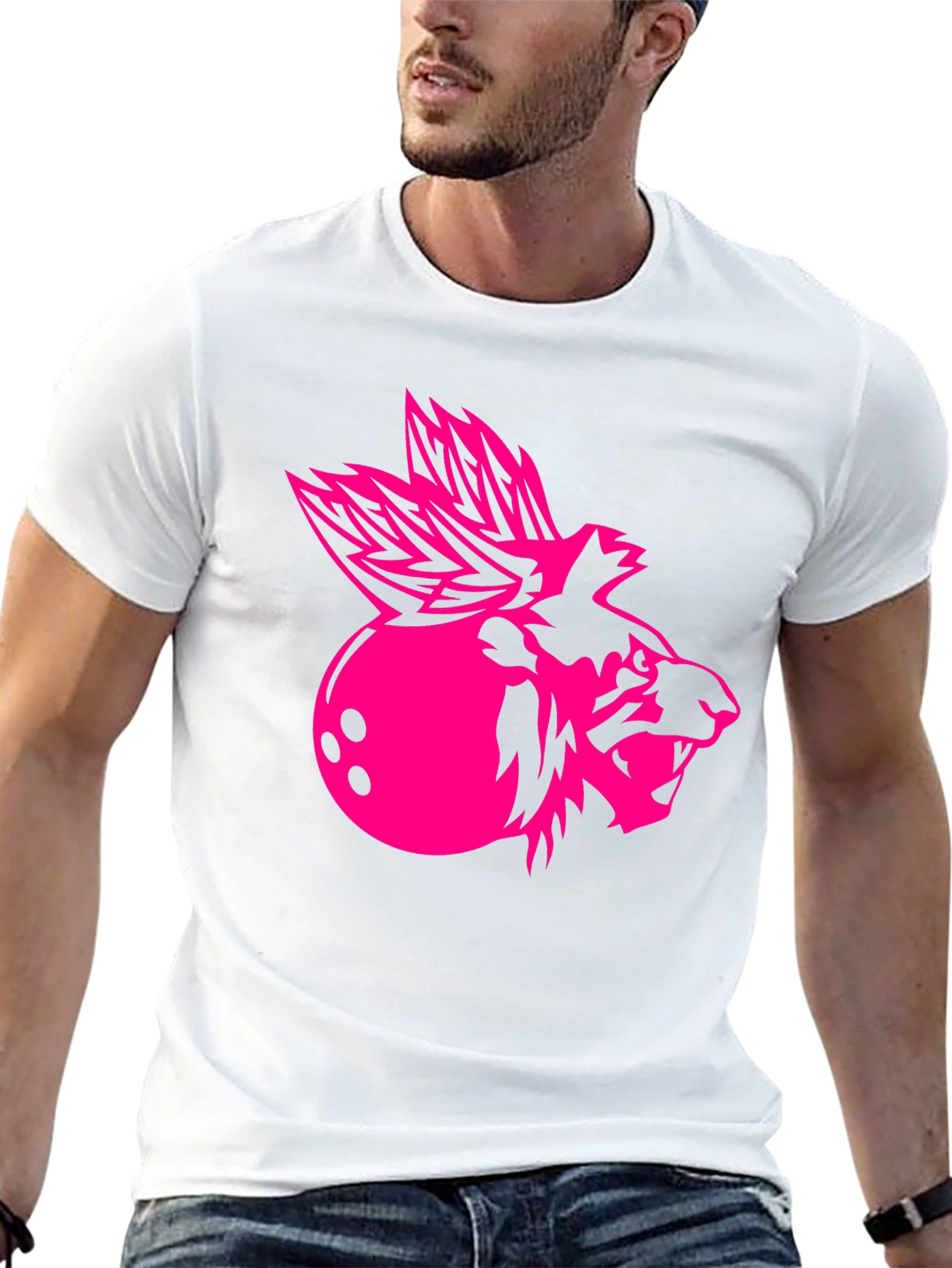 Cool Black Graphic Tee - Pink Bowling Lion