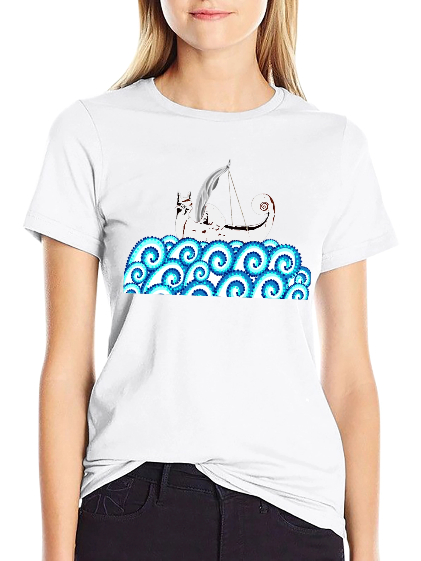 Viking Ship Kraken Wave T-Shirt - Black