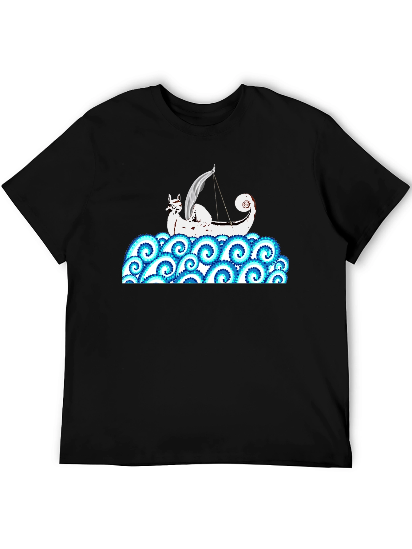 Viking Ship Kraken Wave T-Shirt - Black