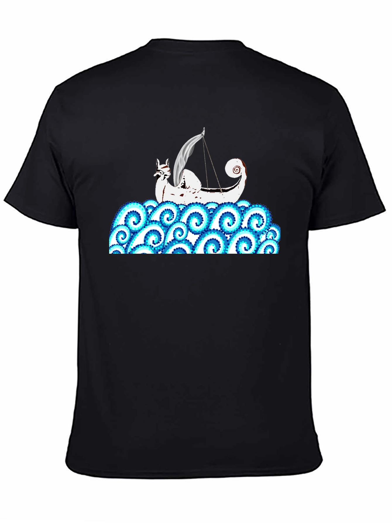 Viking Ship Kraken Wave T-Shirt - Black
