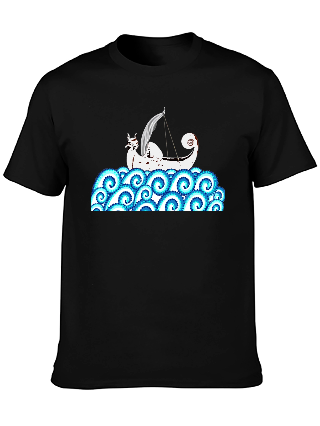 Viking Ship Kraken Wave T-Shirt - Black