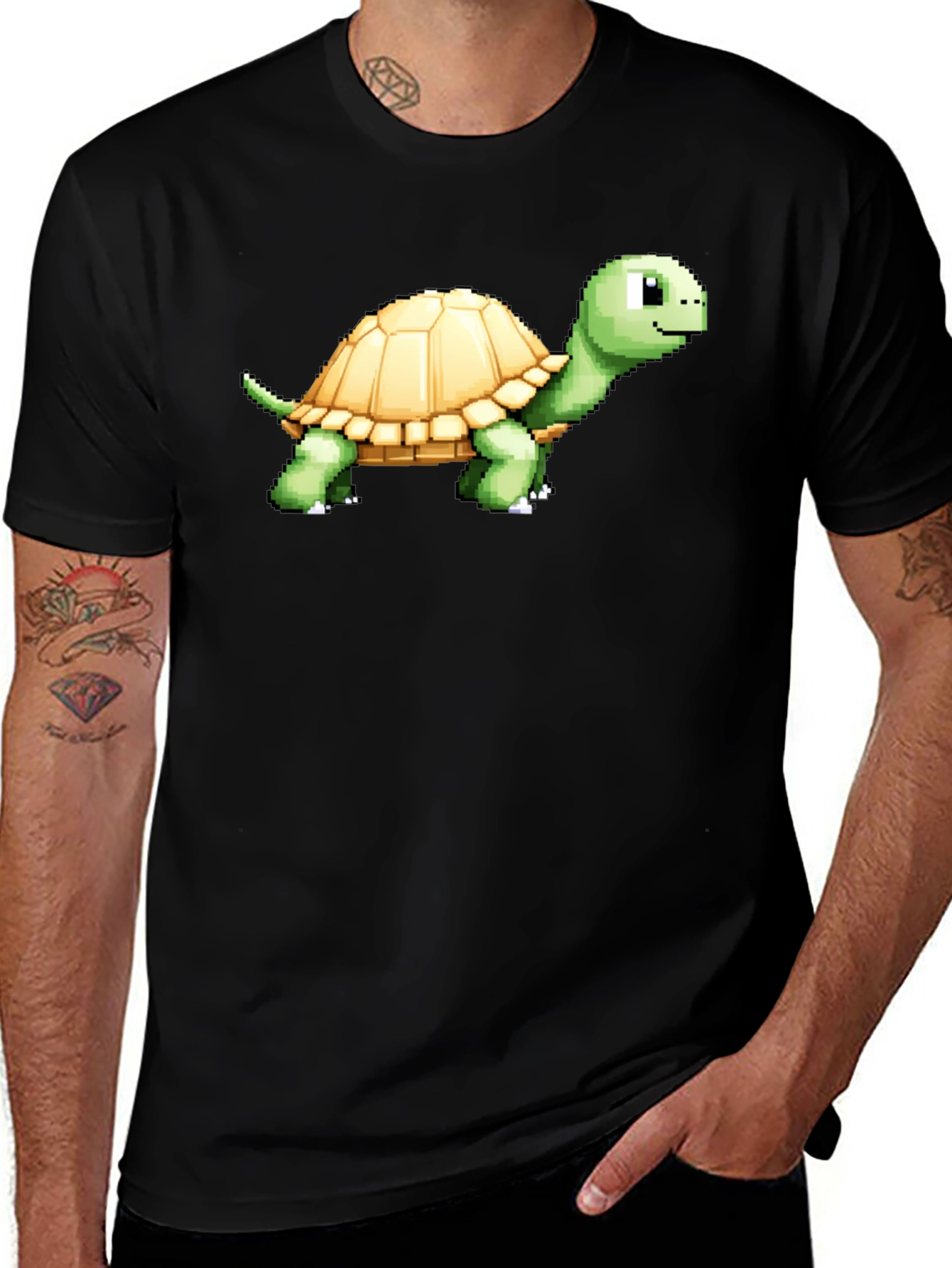 Pixel Art Turtle Graphic Tee - Cool Black T-Shirt