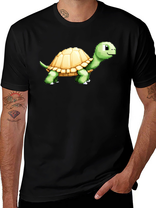 Pixel Art Turtle Graphic Tee - Cool Black T-Shirt