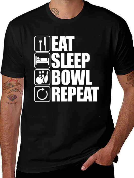 Eat Sleep Bowl Repeat T-Shirt - Black Cotton Graphic Tee