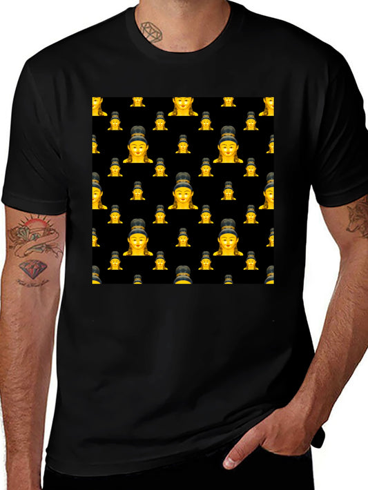 Buddha Emoji Pattern Black T-Shirt
