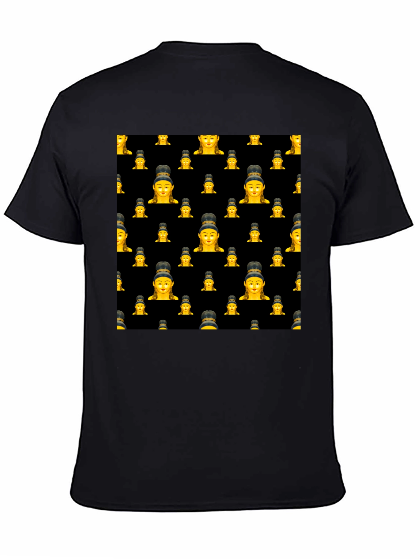 Buddha Emoji Pattern Black T-Shirt