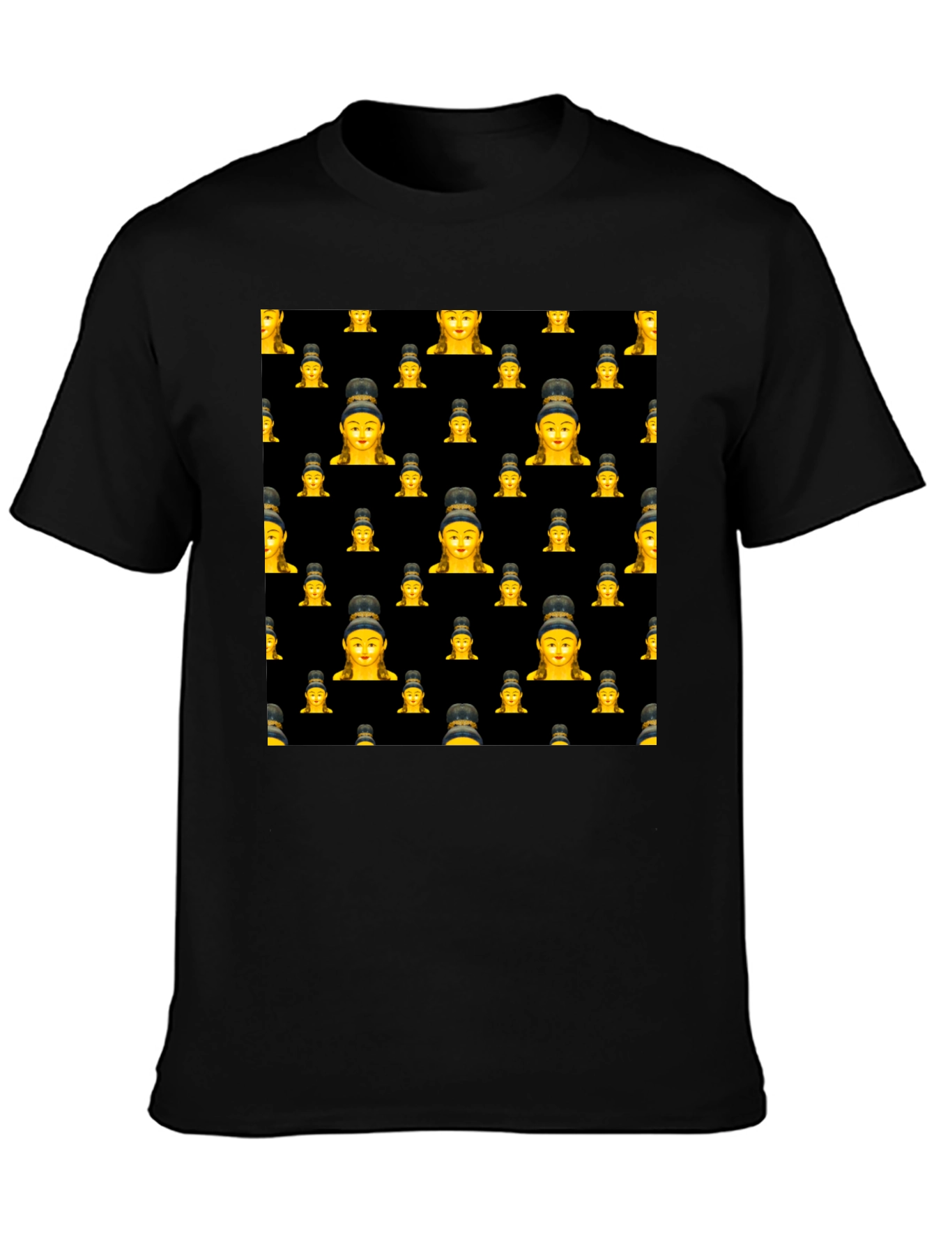 Buddha Emoji Pattern Black T-Shirt