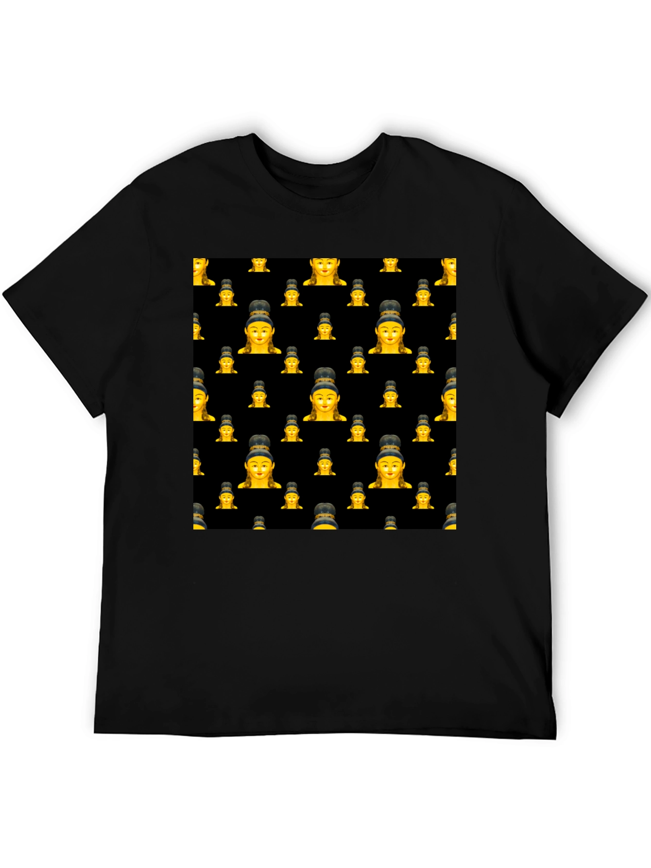 Buddha Emoji Pattern Black T-Shirt