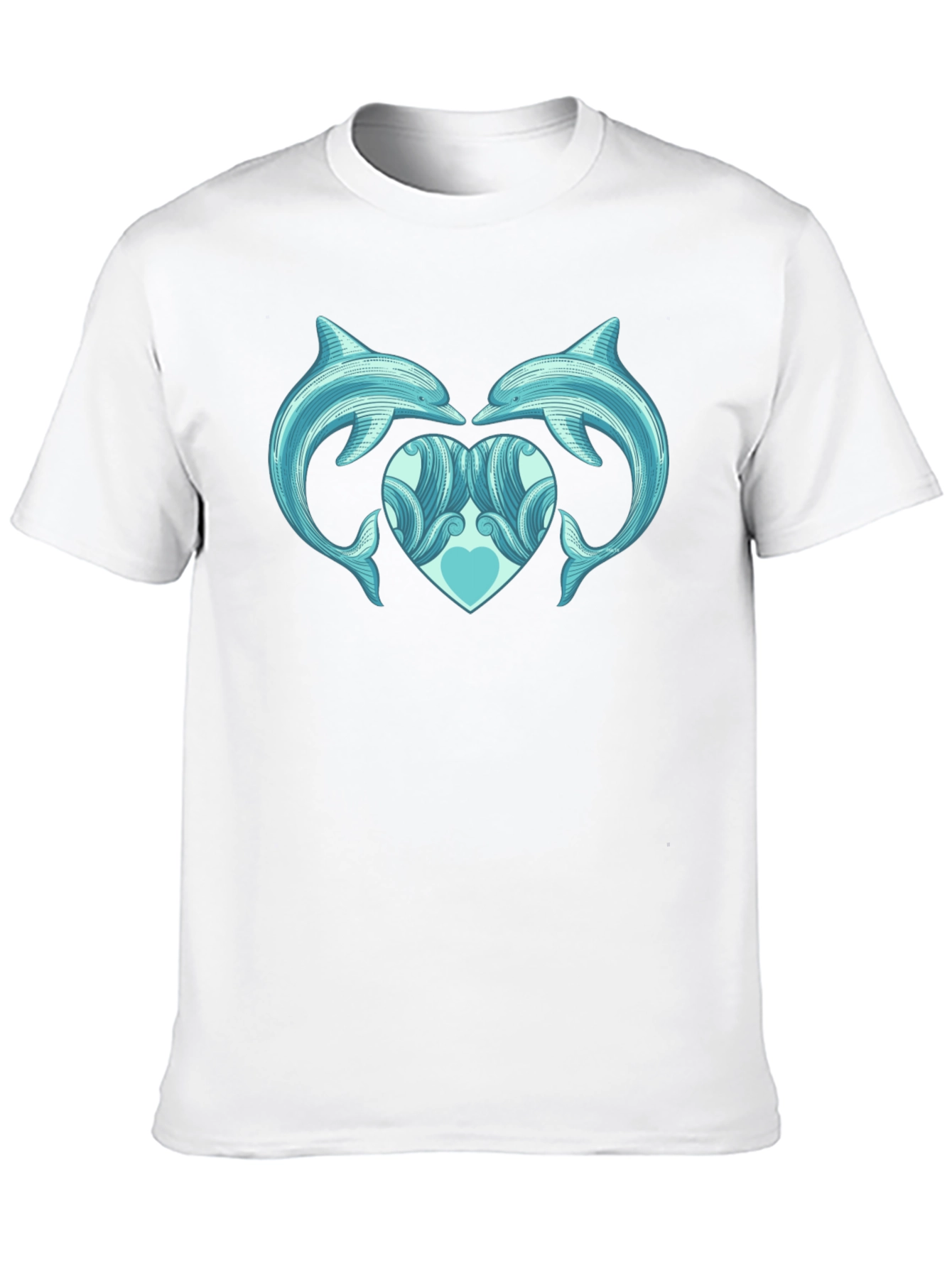 Dolphin Heart Graphic Tee - Black Cotton Casual