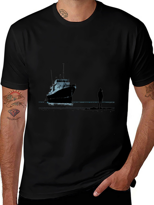 Ship Silhouette Graphic Black Tee