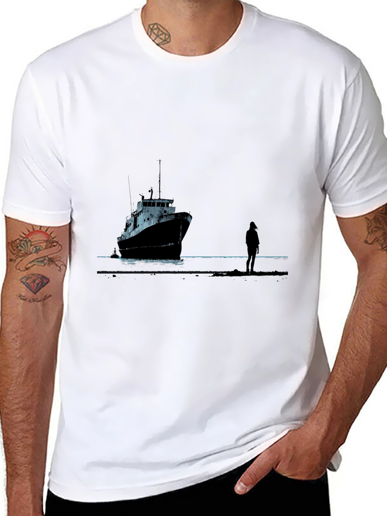 Ship Silhouette Graphic Black Tee