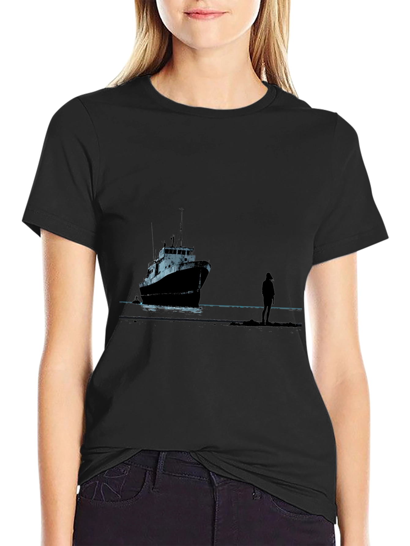 Ship Silhouette Graphic Black Tee