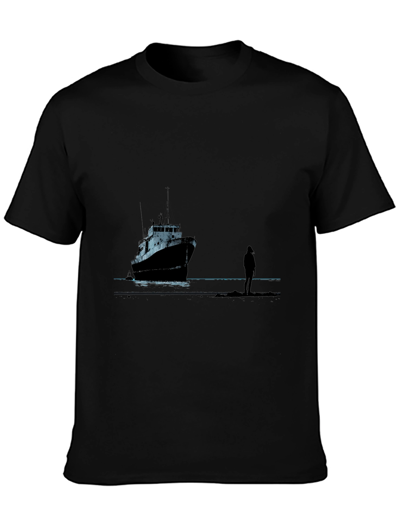 Ship Silhouette Graphic Black Tee