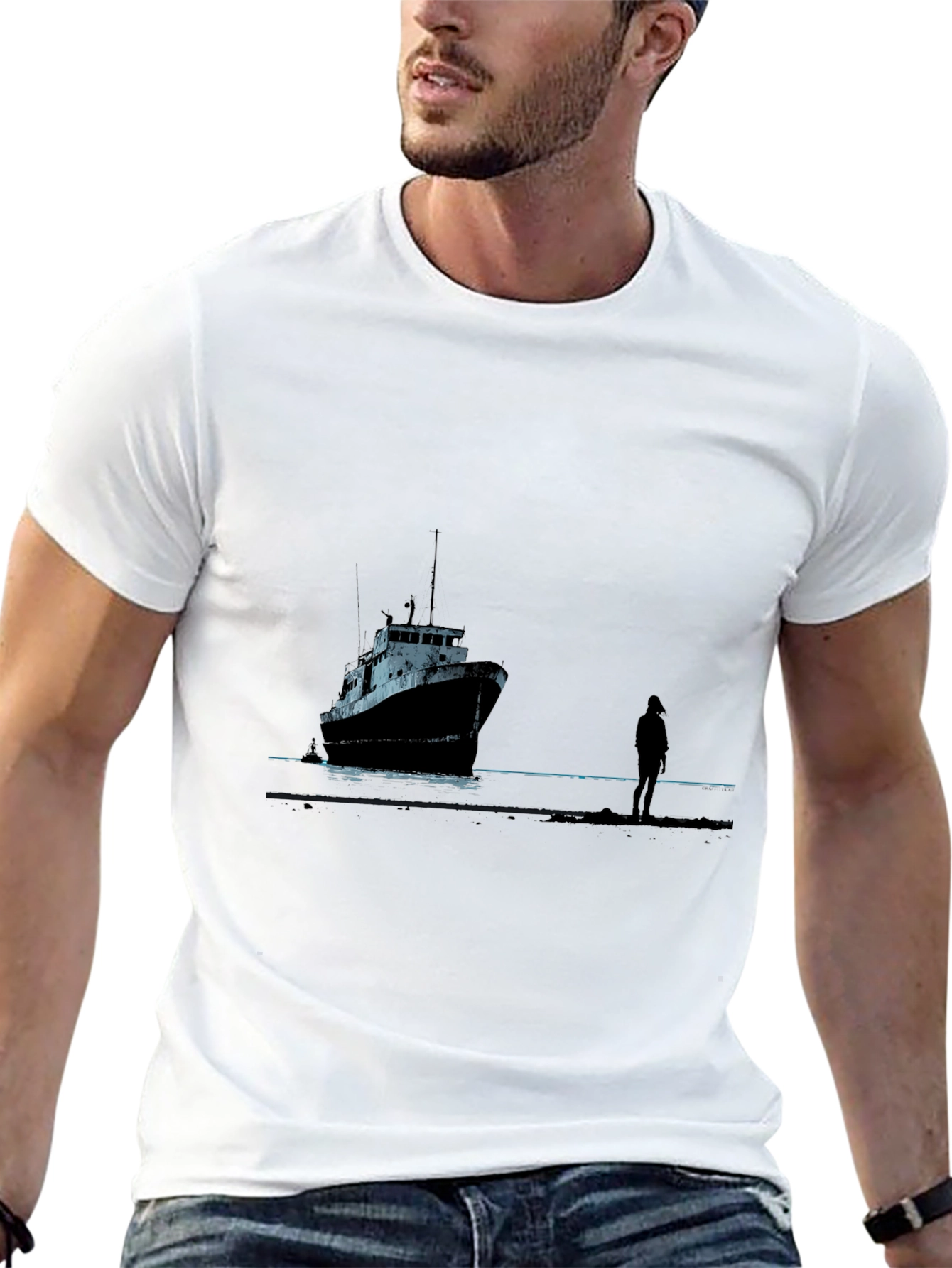 Ship Silhouette Graphic Black Tee