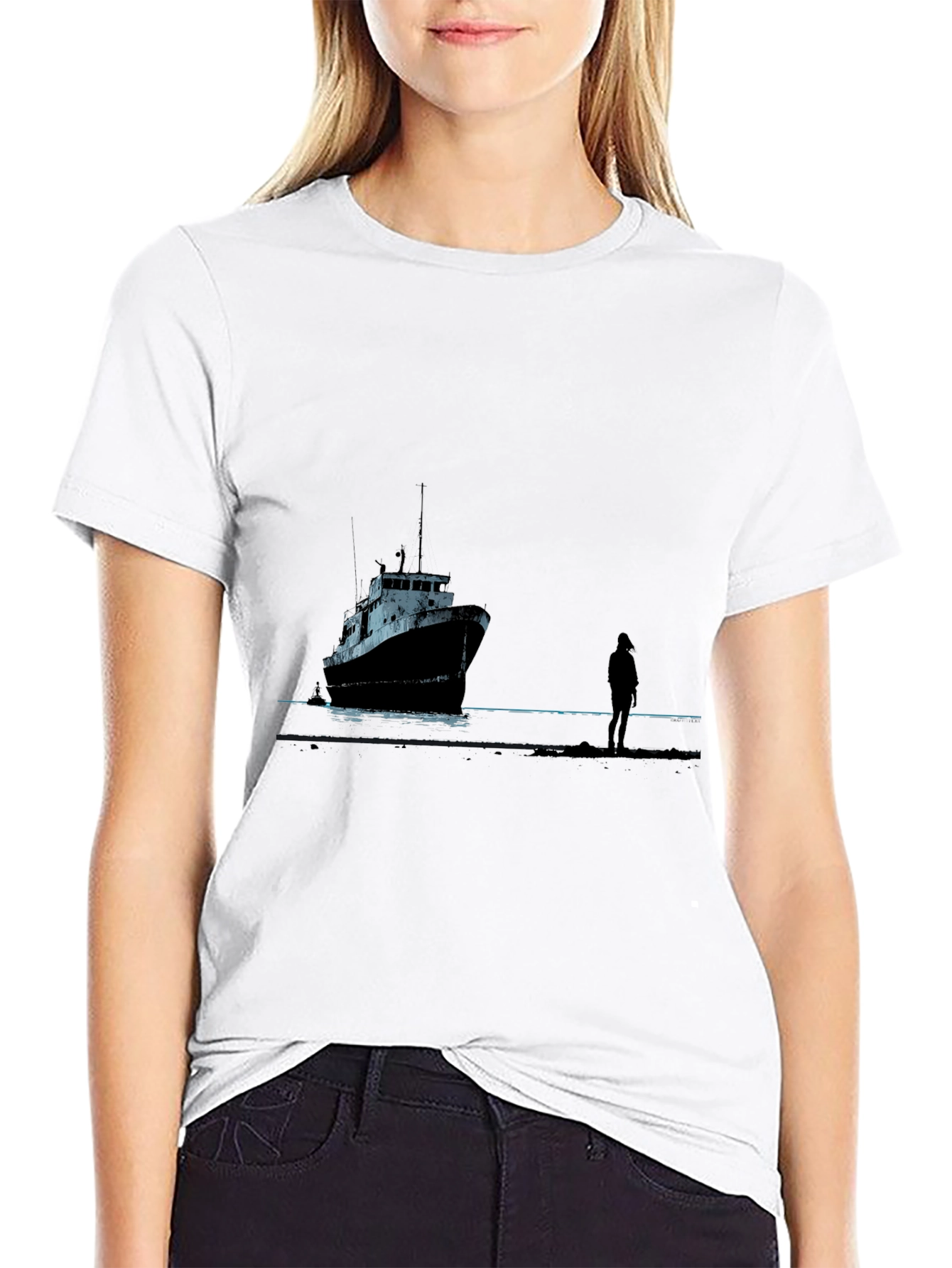 Ship Silhouette Graphic Black Tee
