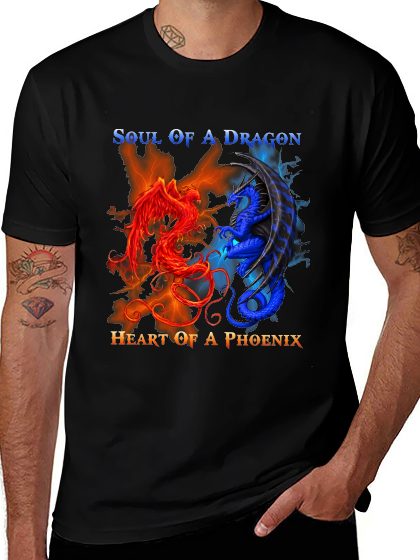 Soul of Dragon Heart of Phoenix Black T-Shirt