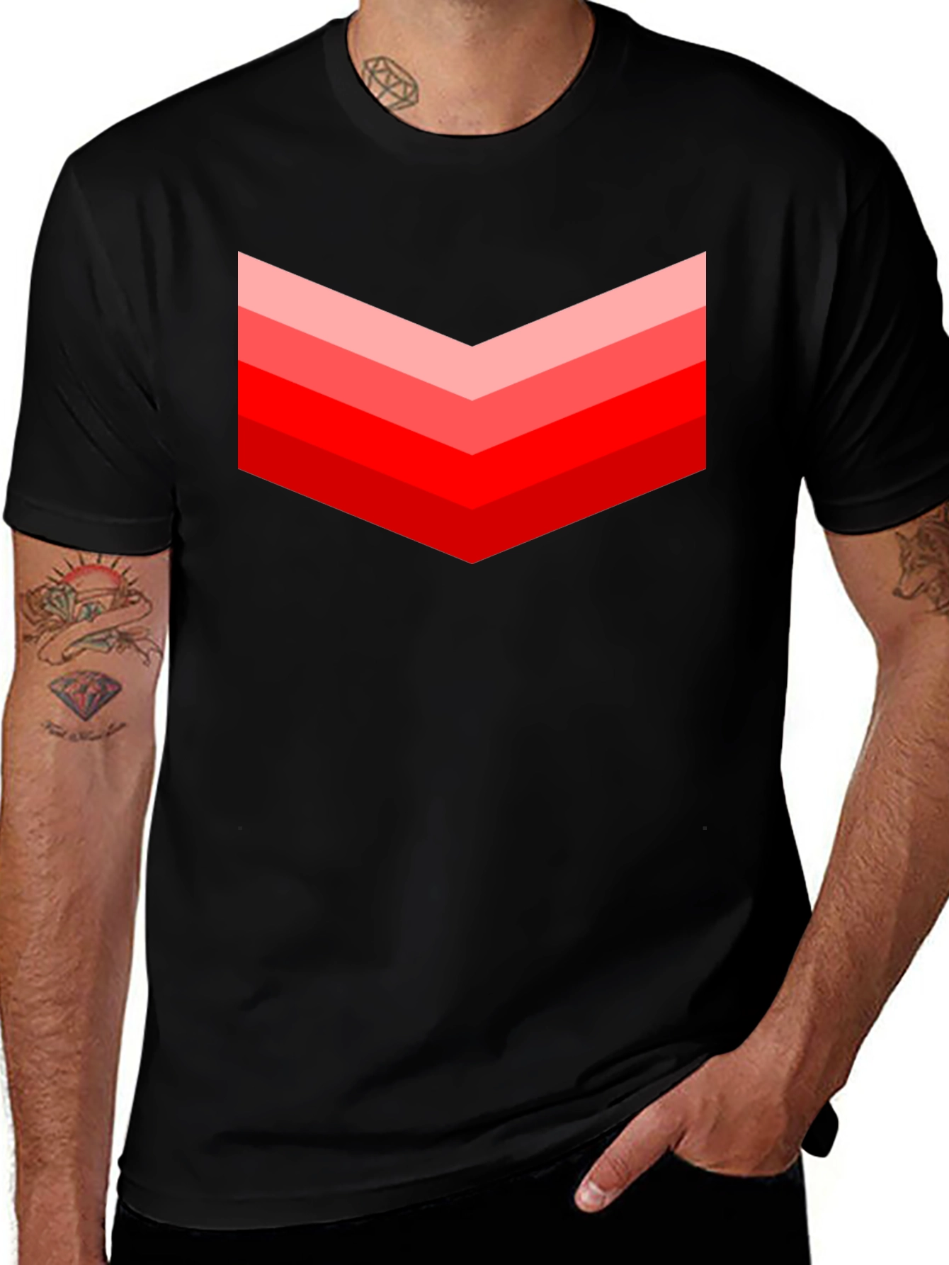 Red Chevron Graphic Black T-Shirt