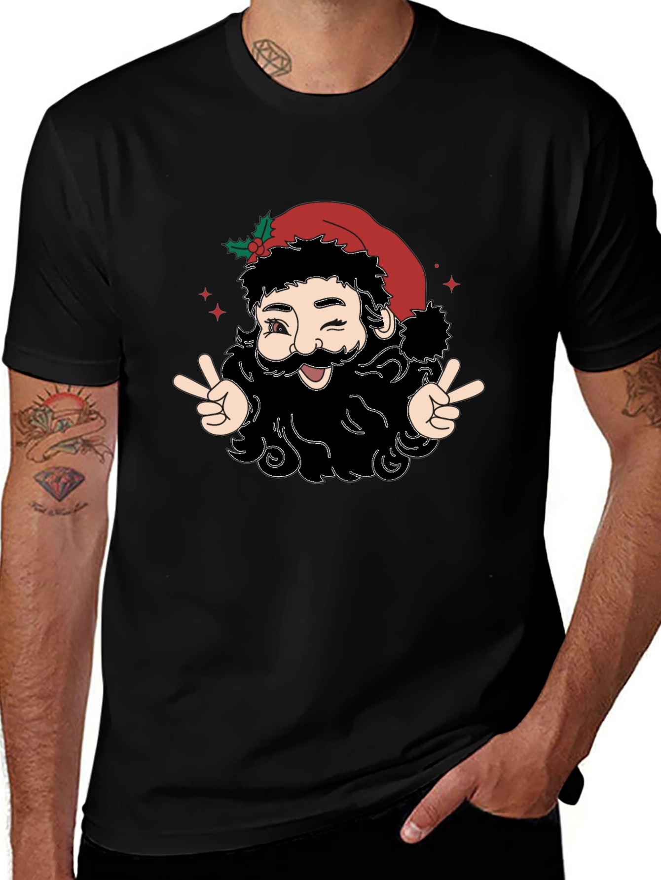 Winking Santa Peace Sign T-Shirt