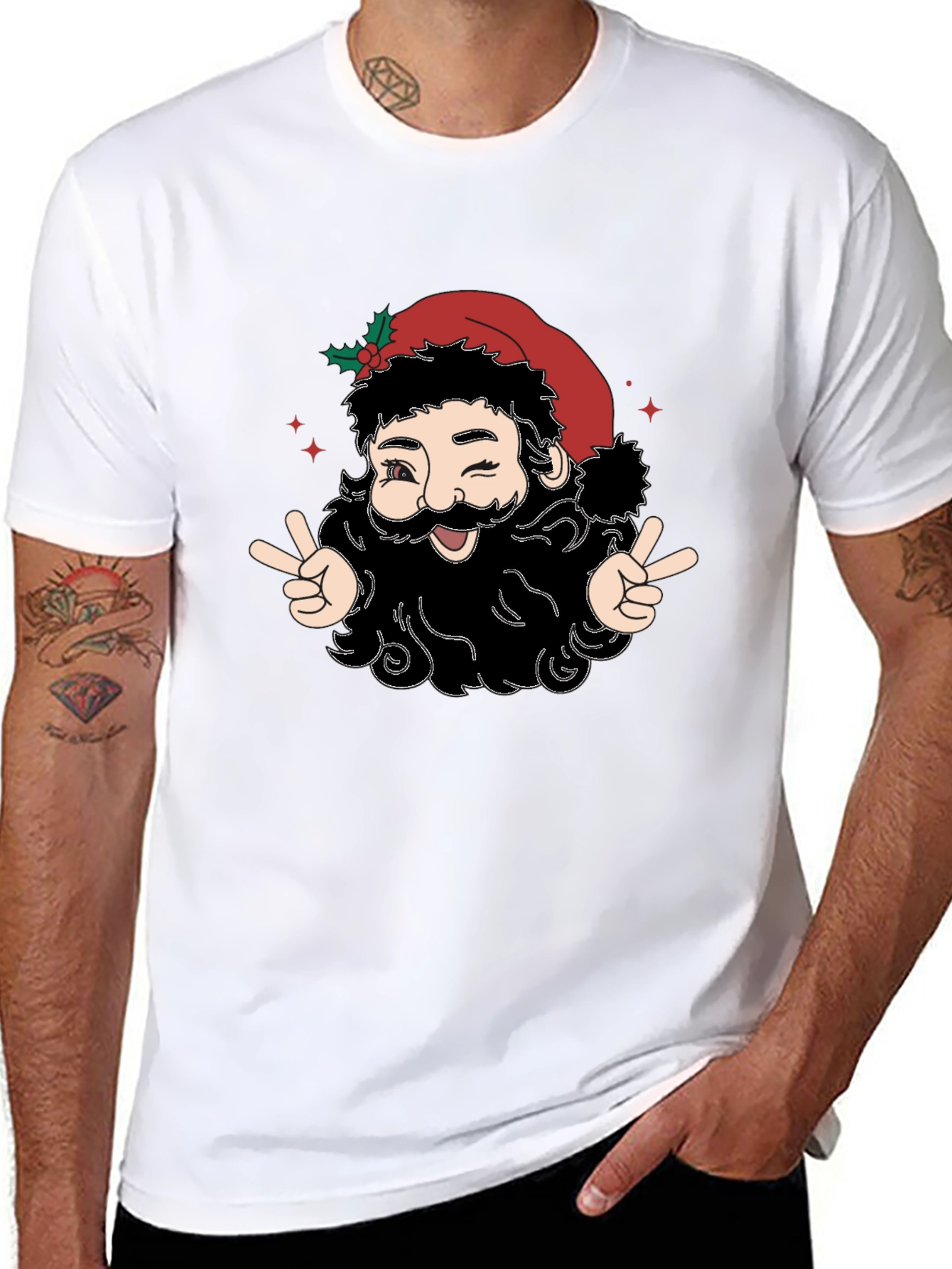 Winking Santa Peace Sign T-Shirt