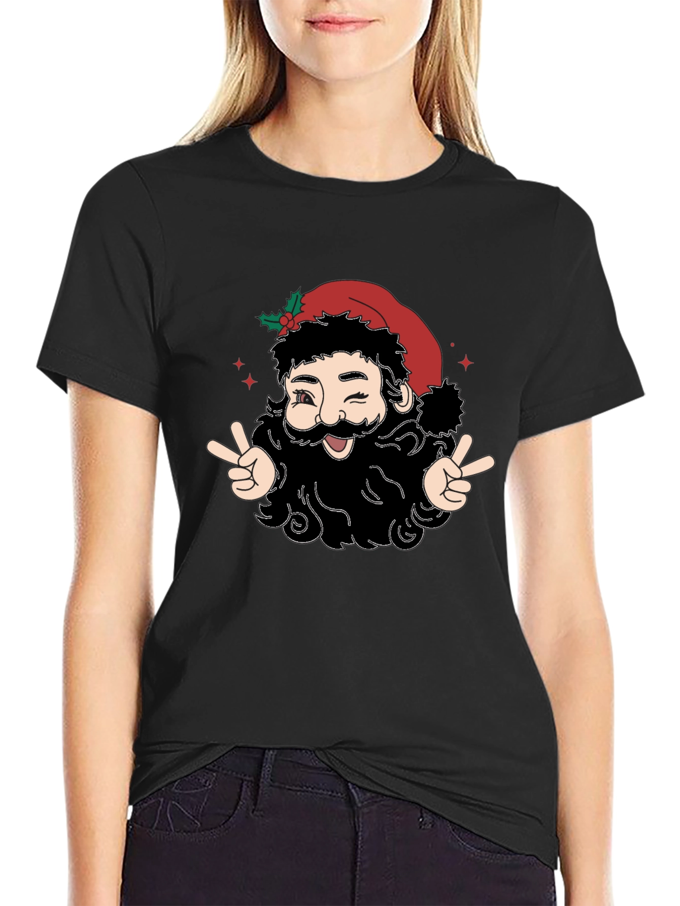 Winking Santa Peace Sign T-Shirt