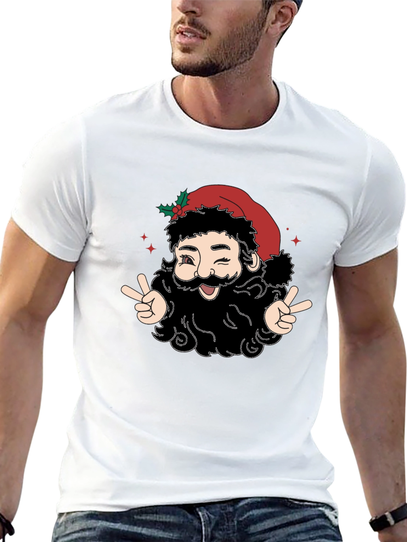 Winking Santa Peace Sign T-Shirt