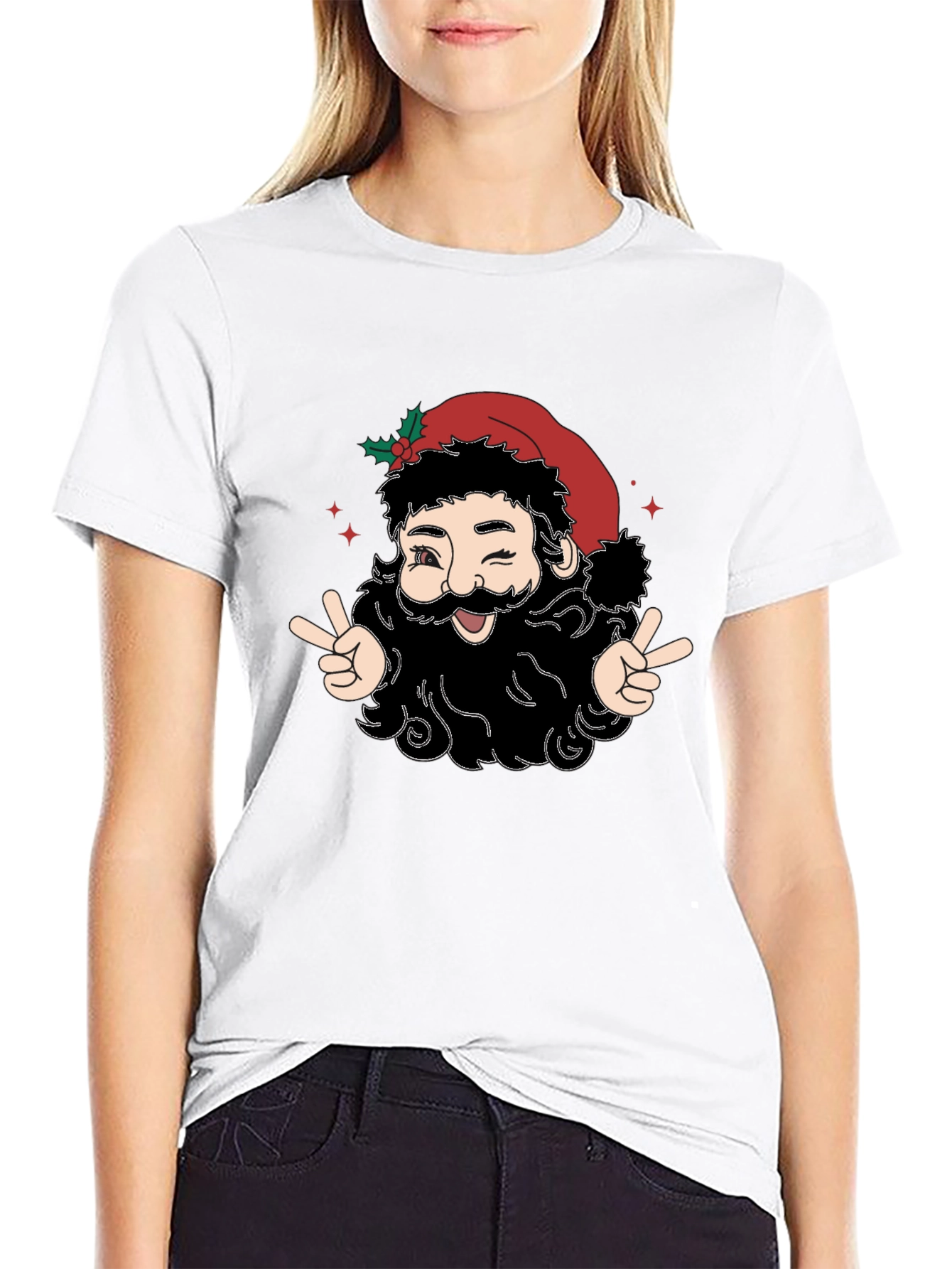 Winking Santa Peace Sign T-Shirt