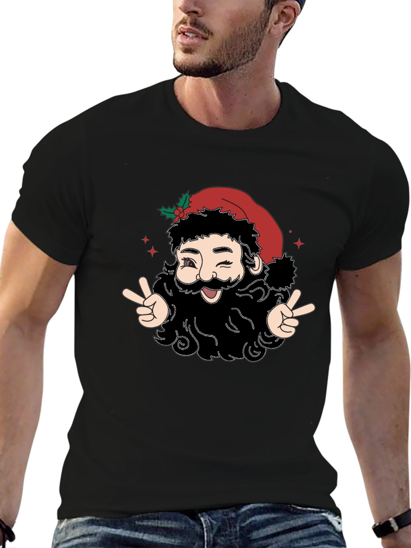 Winking Santa Peace Sign T-Shirt