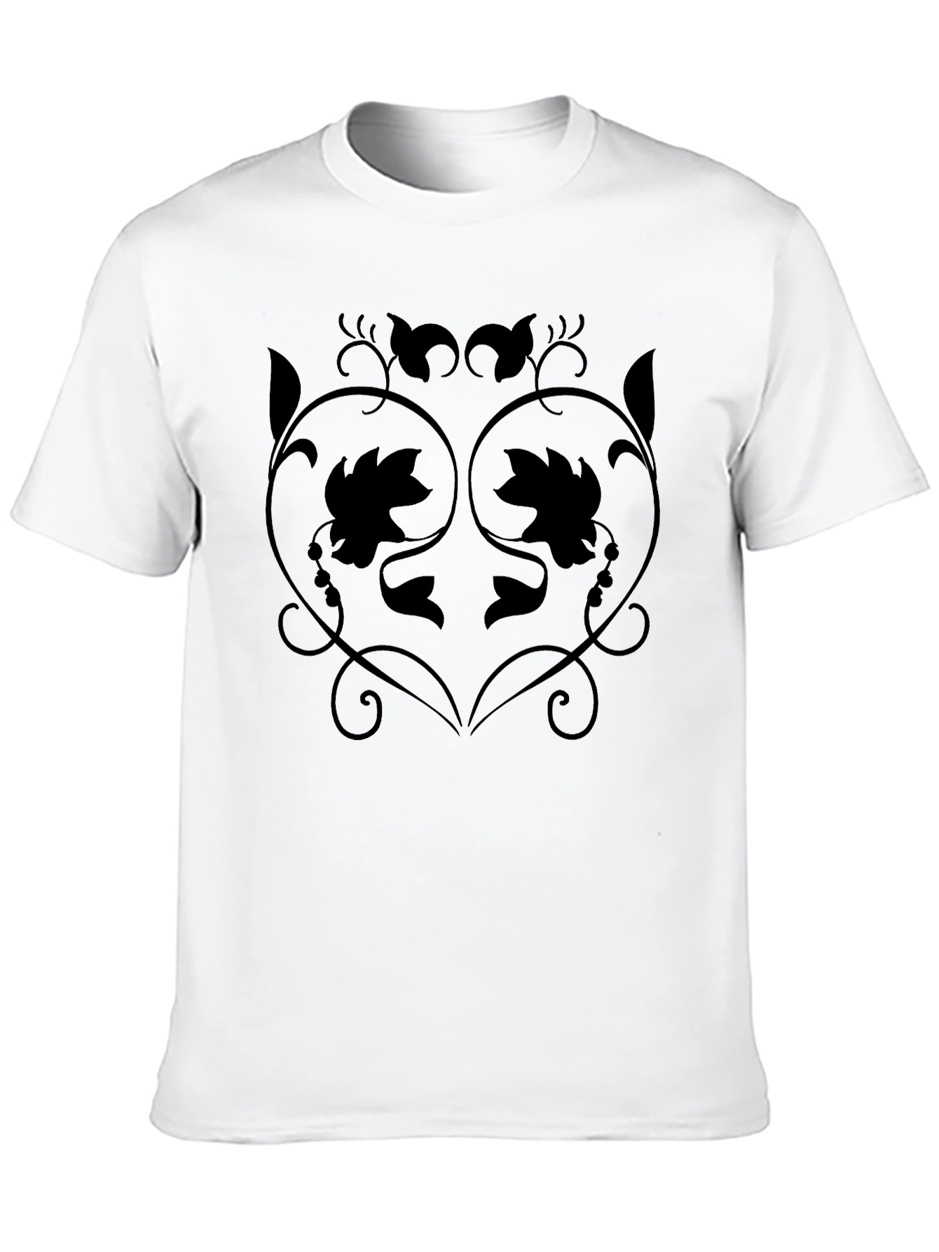 Stylish Black T-Shirt with Floral Vine Design