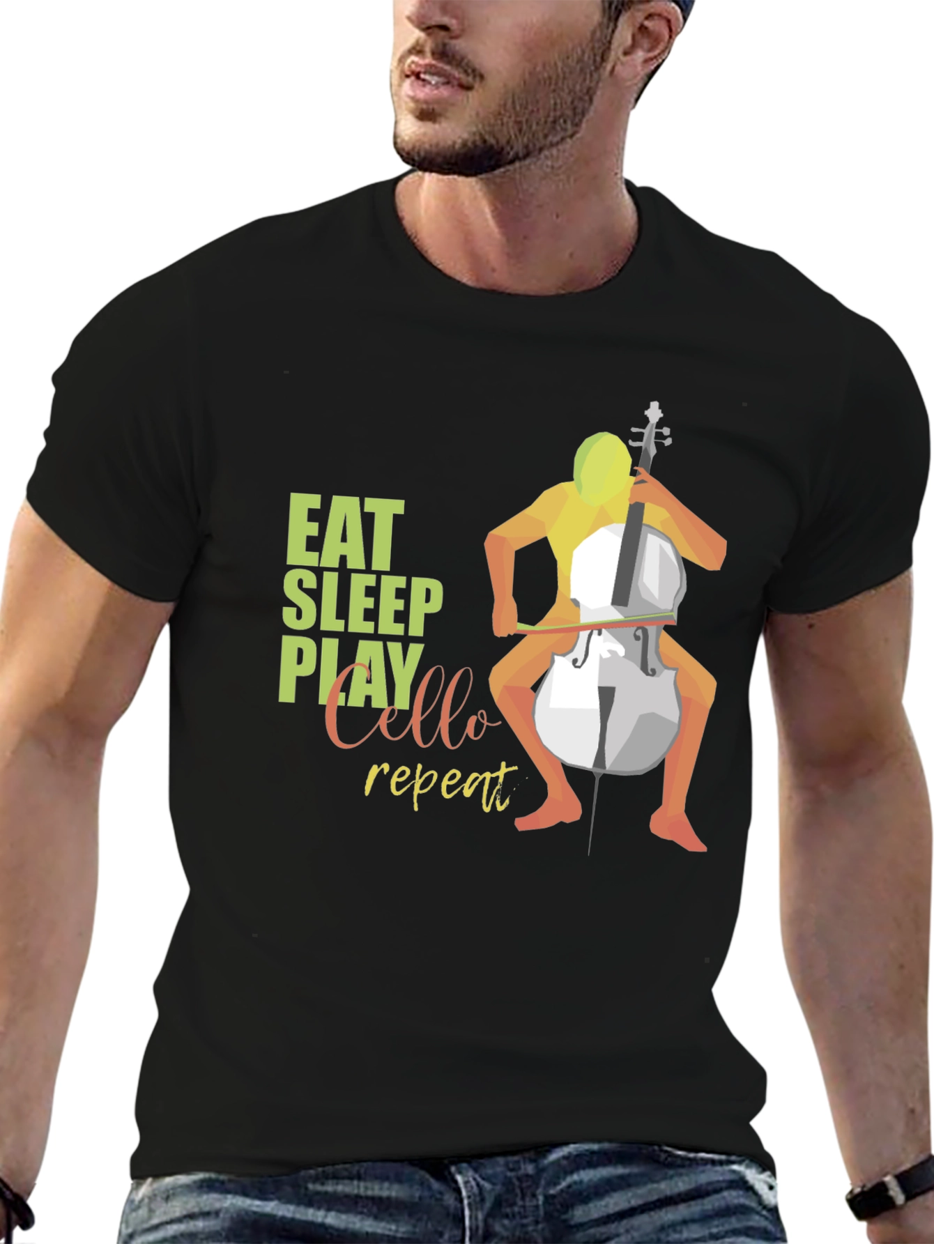 Eat Sleep Play Cello Repeat Black T-Shirt