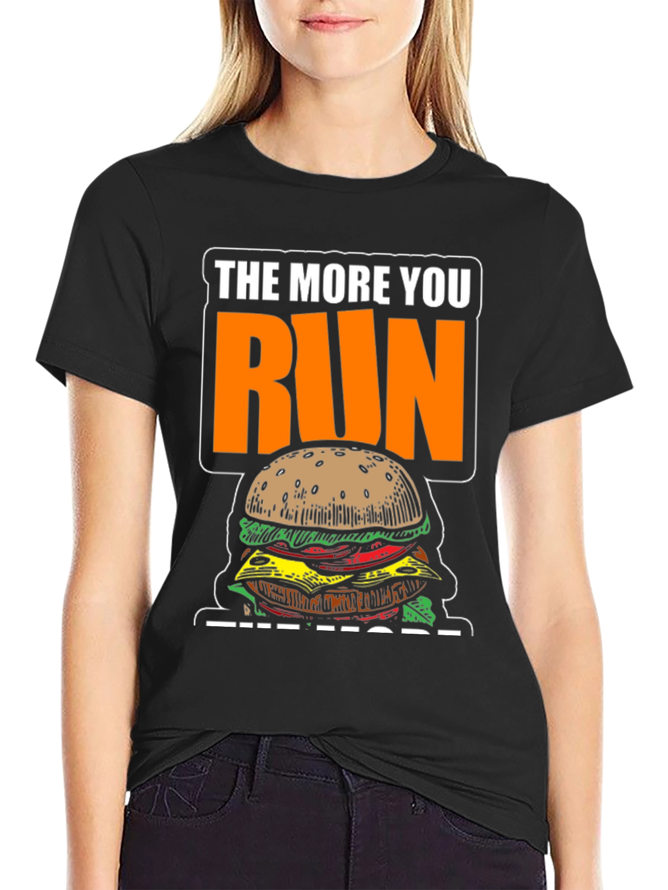 Funny Running Burger T-Shirt: The More You Run!