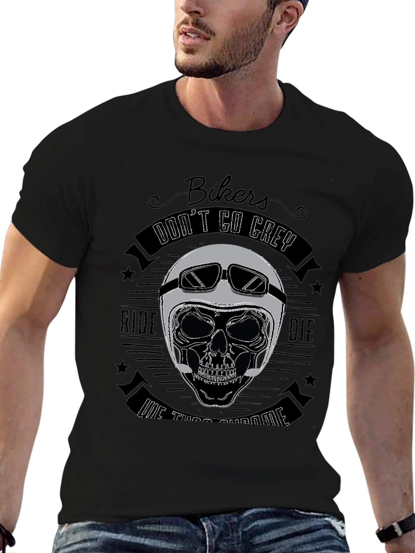 Bikers Dont Go Grey Skull T-Shirt