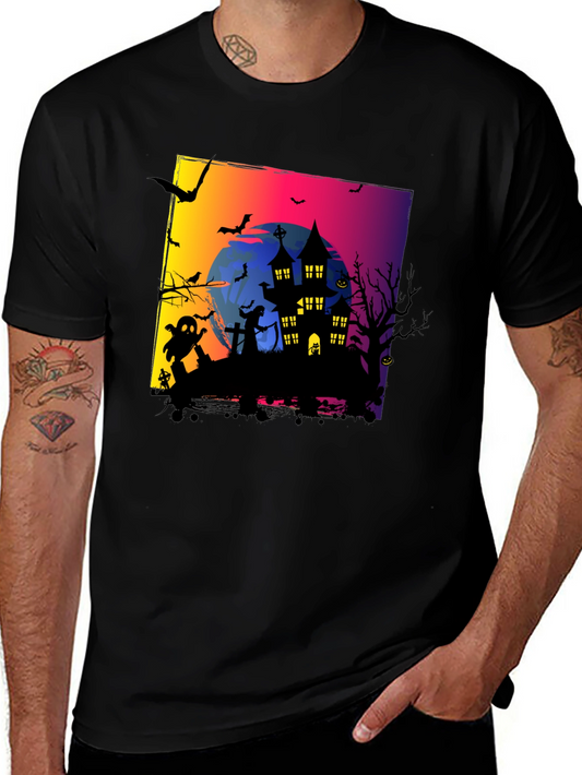 Spooky Halloween Haunted House Graphic Tee