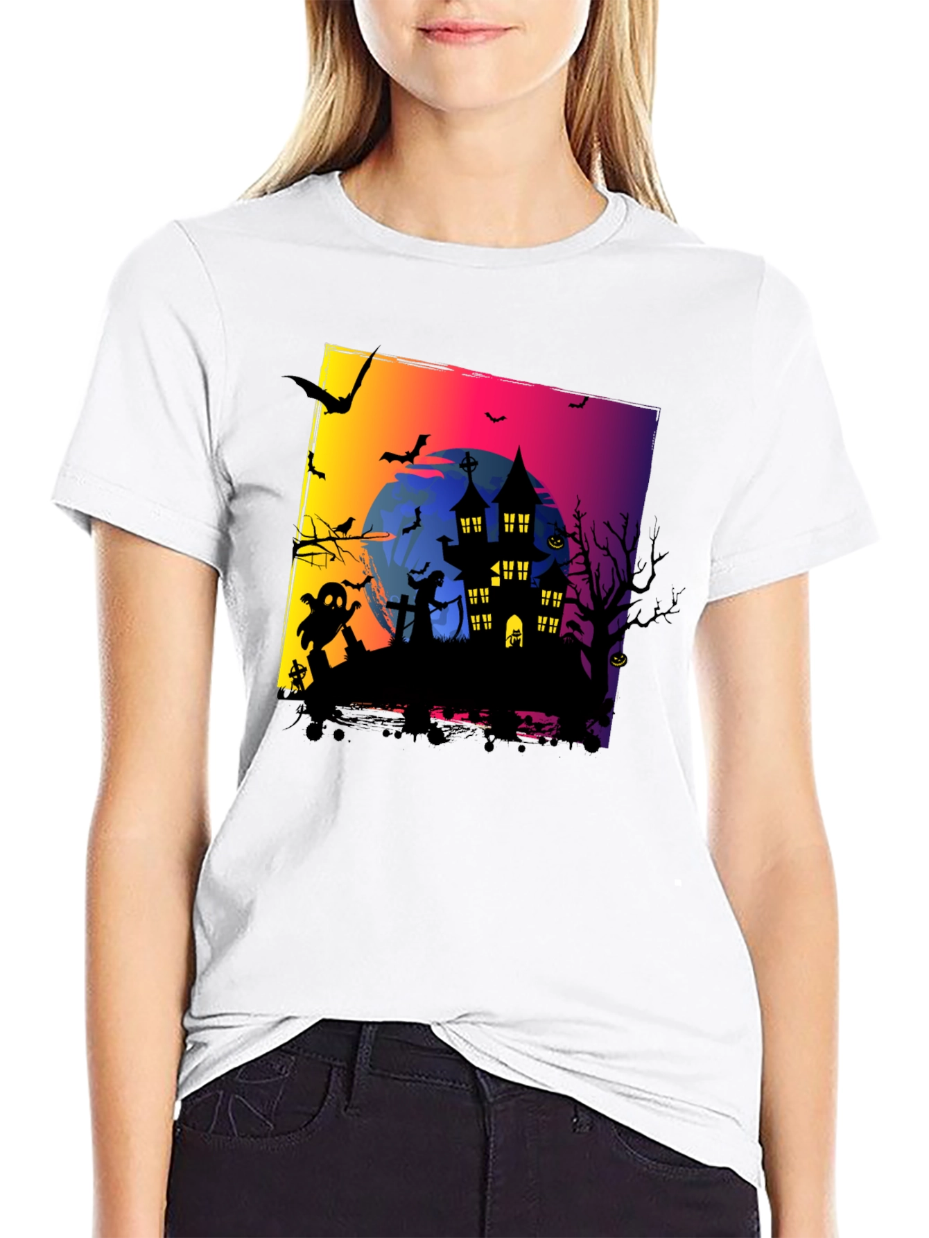 Spooky Halloween Haunted House Graphic Tee