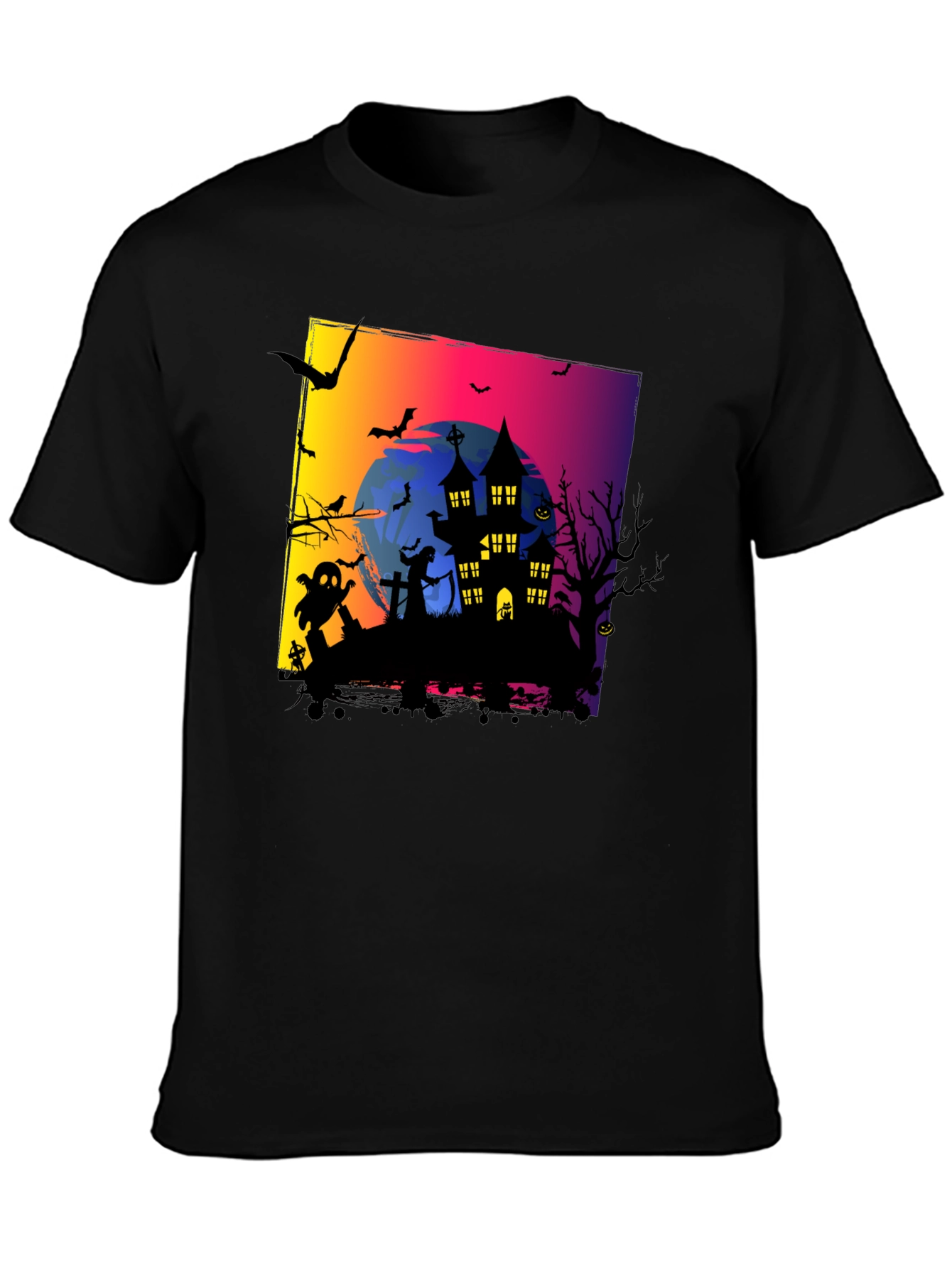 Spooky Halloween Haunted House Graphic Tee