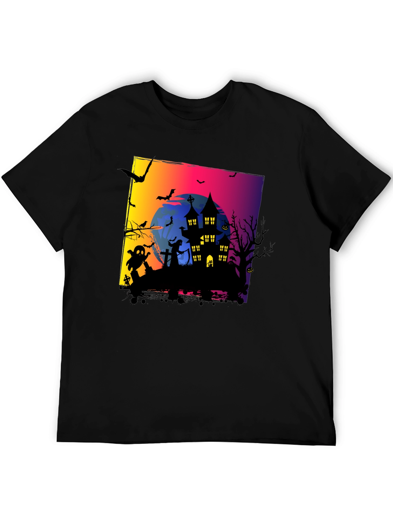 Spooky Halloween Haunted House Graphic Tee
