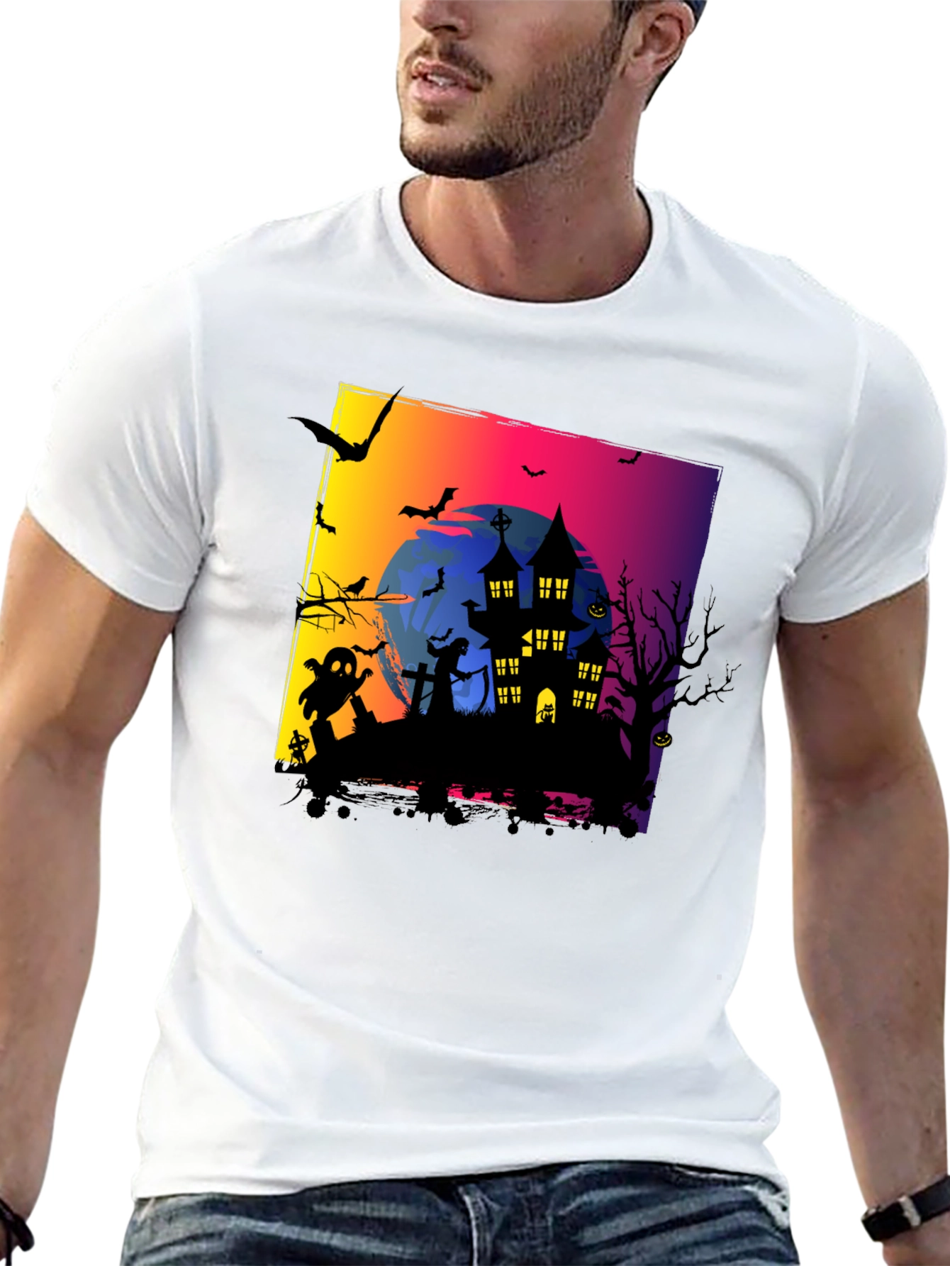 Spooky Halloween Haunted House Graphic Tee