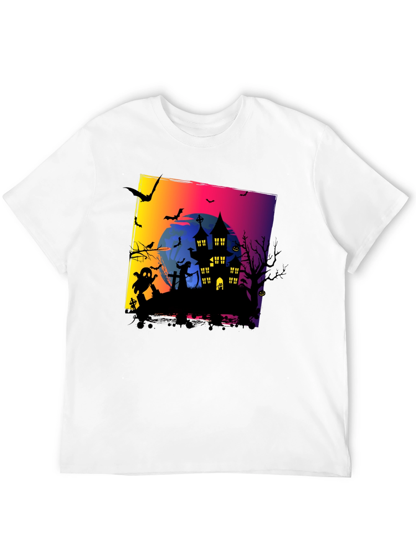 Spooky Halloween Haunted House Graphic Tee