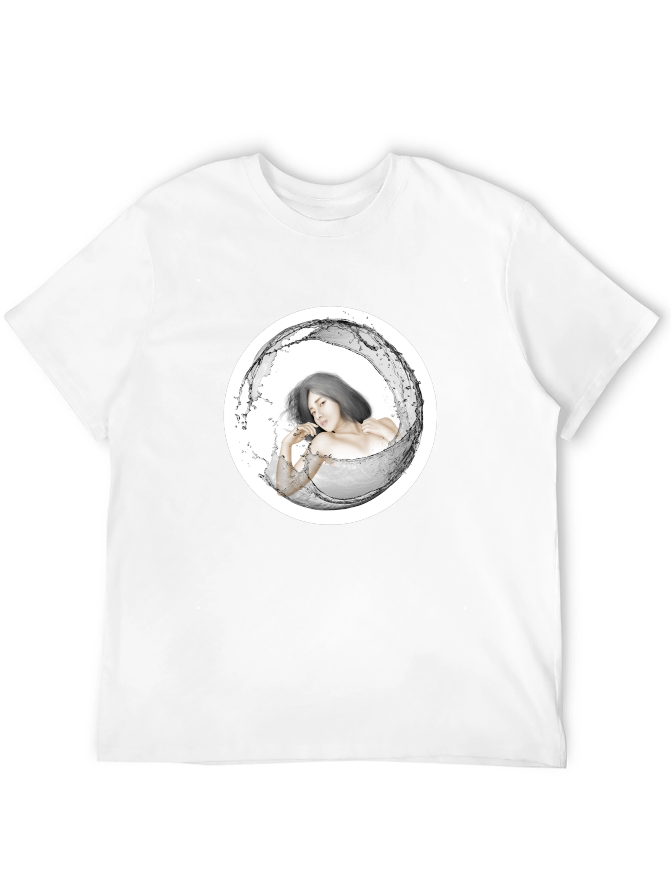 Stylish Black Tee with Artistic Water Woman Design