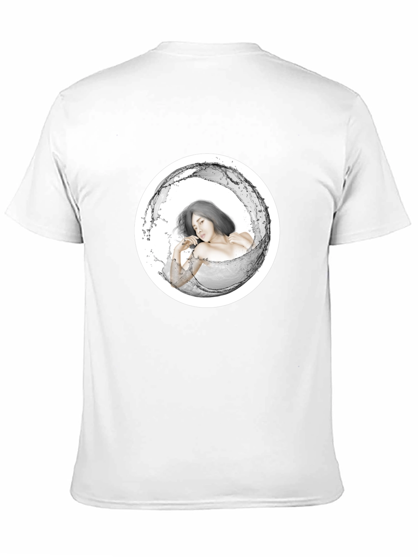 Stylish Black Tee with Artistic Water Woman Design