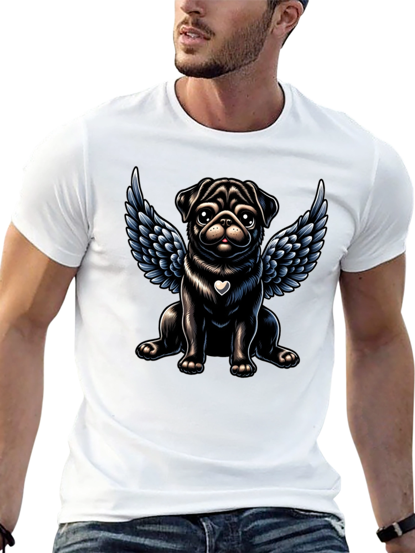 Angel Pug Graphic Tee - Black Cotton T-Shirt