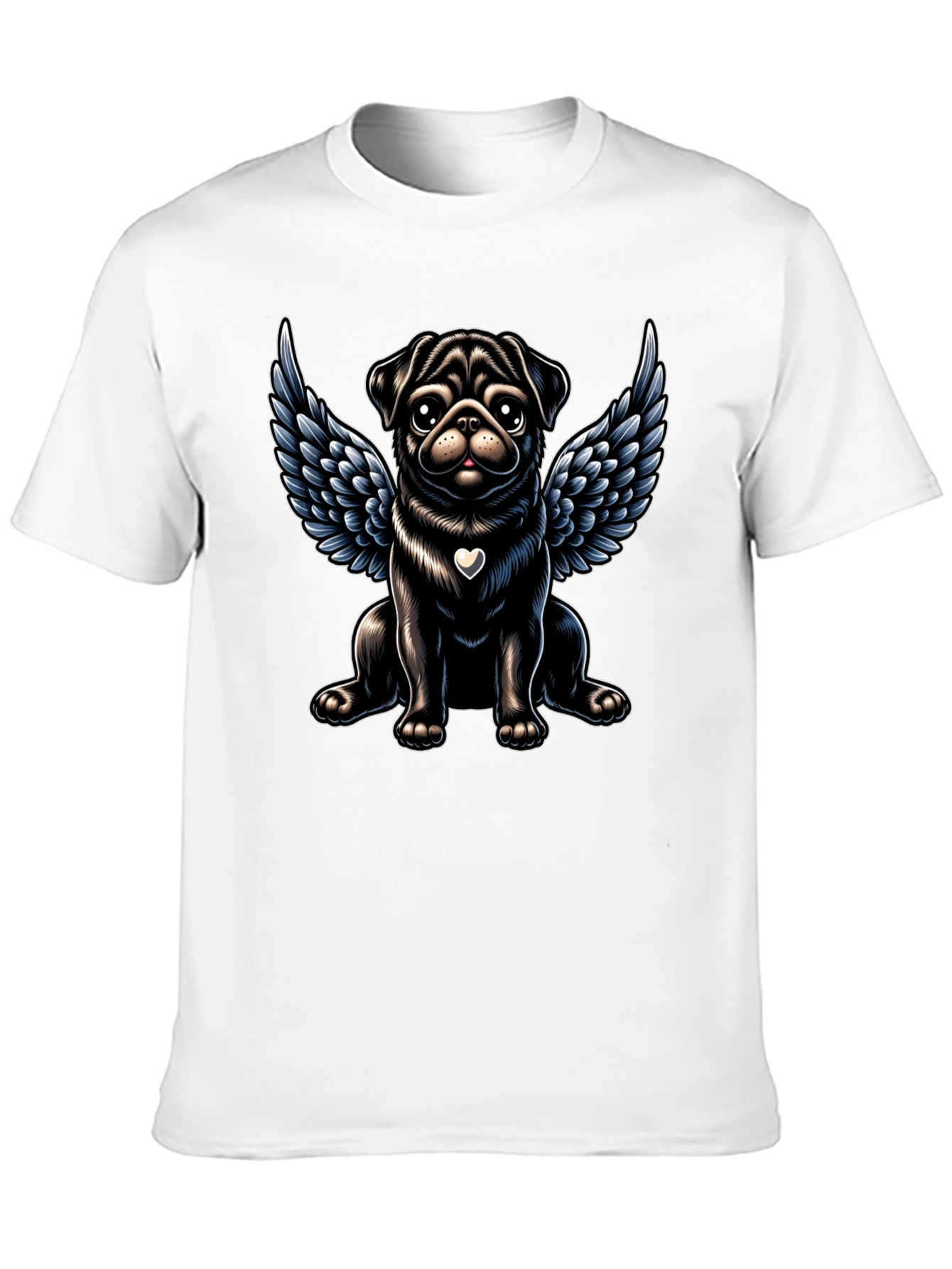 Angel Pug Graphic Tee - Black Cotton T-Shirt