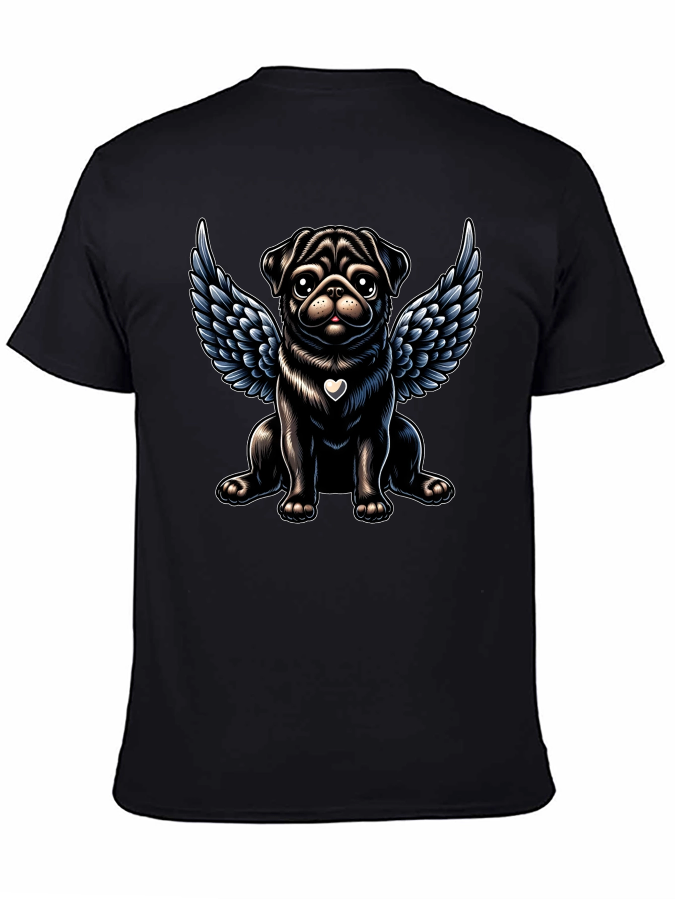 Angel Pug Graphic Tee - Black Cotton T-Shirt