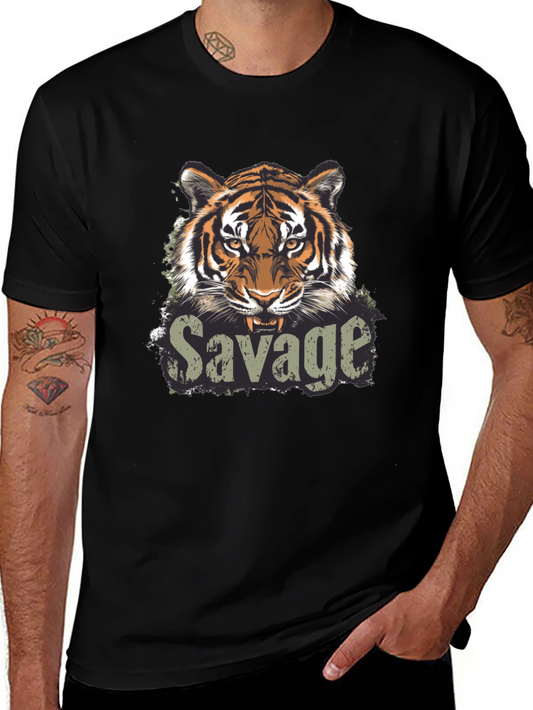 Savage Tiger Graphic Print Black T-Shirt