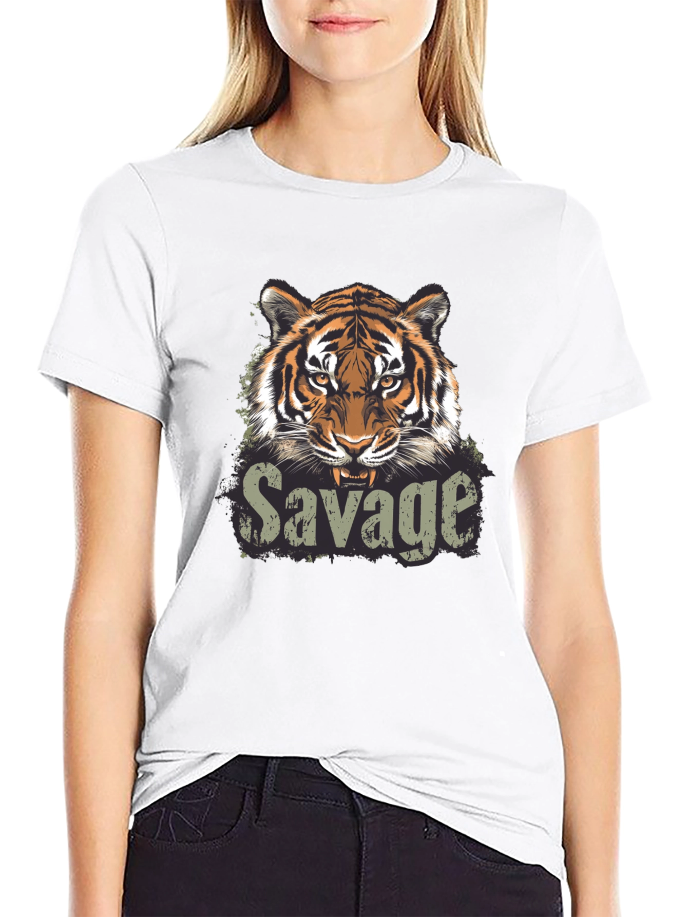 Savage Tiger Graphic Print Black T-Shirt