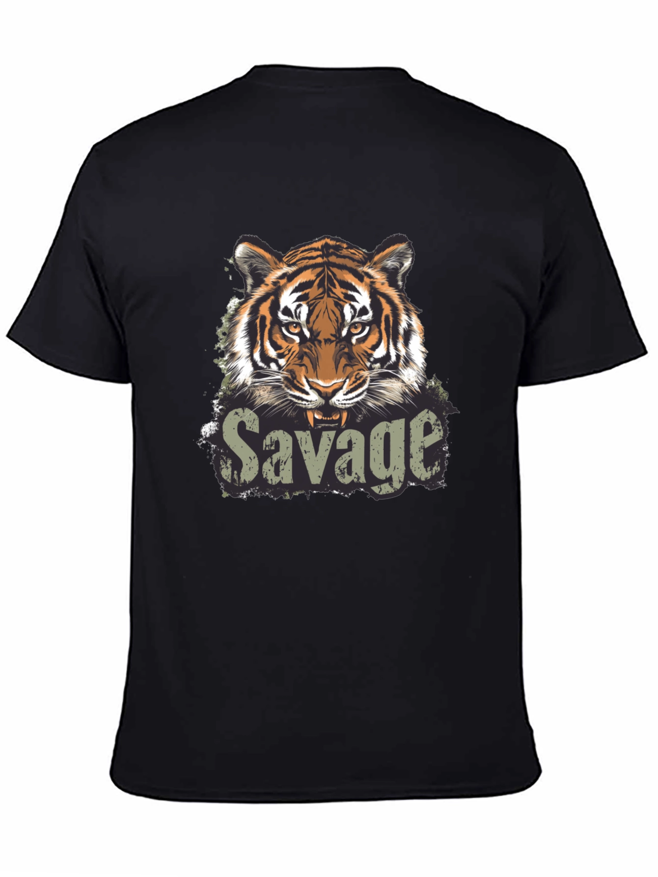 Savage Tiger Graphic Print Black T-Shirt